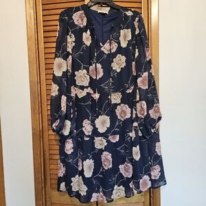 Navy Floral Long Sleeve Dress